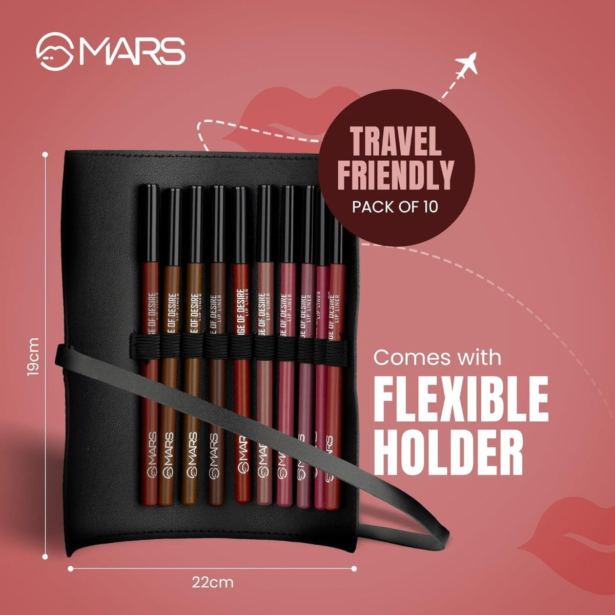 MARS Matte Liner with Holder Set of 10 | One Swipe Smooth Application | Long Lasting & Travel Friendly Lip Pencil | Multicolor | Set-B (1.4g x 10) - Image 3