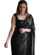 SHYAMLATA Women's Sequence Work Bollywood Heavy Embroidery Georgette Wedding Designer Sarees (Latest-Party-Collection)
