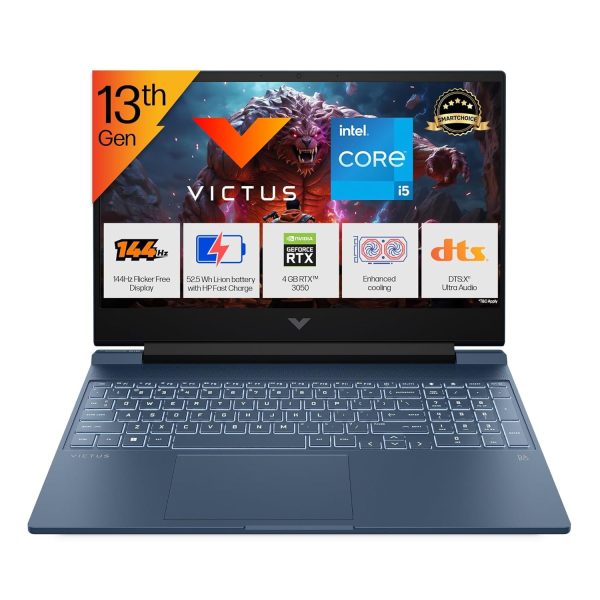 HP Victus 15-fa2191TX /2190TX Gaming Laptop – 13th Gen Intel Core i5, 15.6" FHD 144Hz, RTX 3050 4GB, 16GB RAM, 512GB SSD, Win 11, Backlit KB – Blue