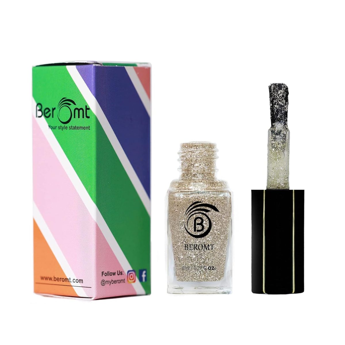 Beromt Angel Aura Crushed Metallic Foils Nail Polish, Glitter Nail Paint, Nail Art, Flakie Polish Colors, Best Gel Effect, High-Shine Long Lasting Non-Toxic Professional Nail Polish, 8ml-01 - Image 5