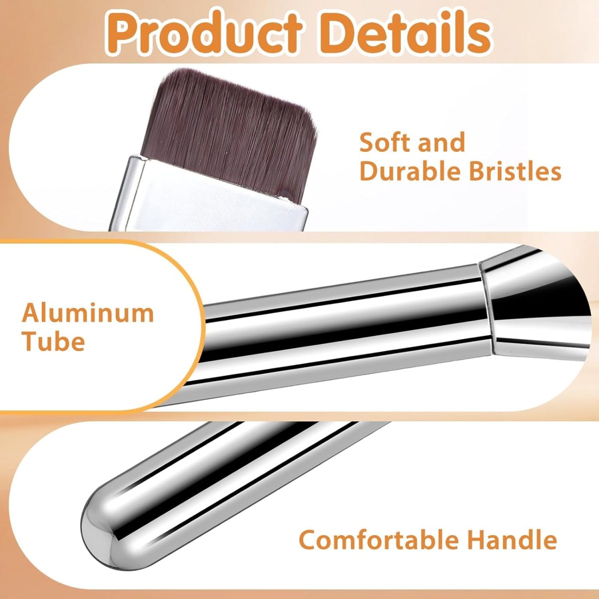 Premium Silver Color Makeup Foundation Brush,Ultra Thin Face Makeup Flat Brush for Liquid Makeup, Angled Liquid Foundation Brush Cream Foundation Concealer Brush Makeup Brushes - Image 4