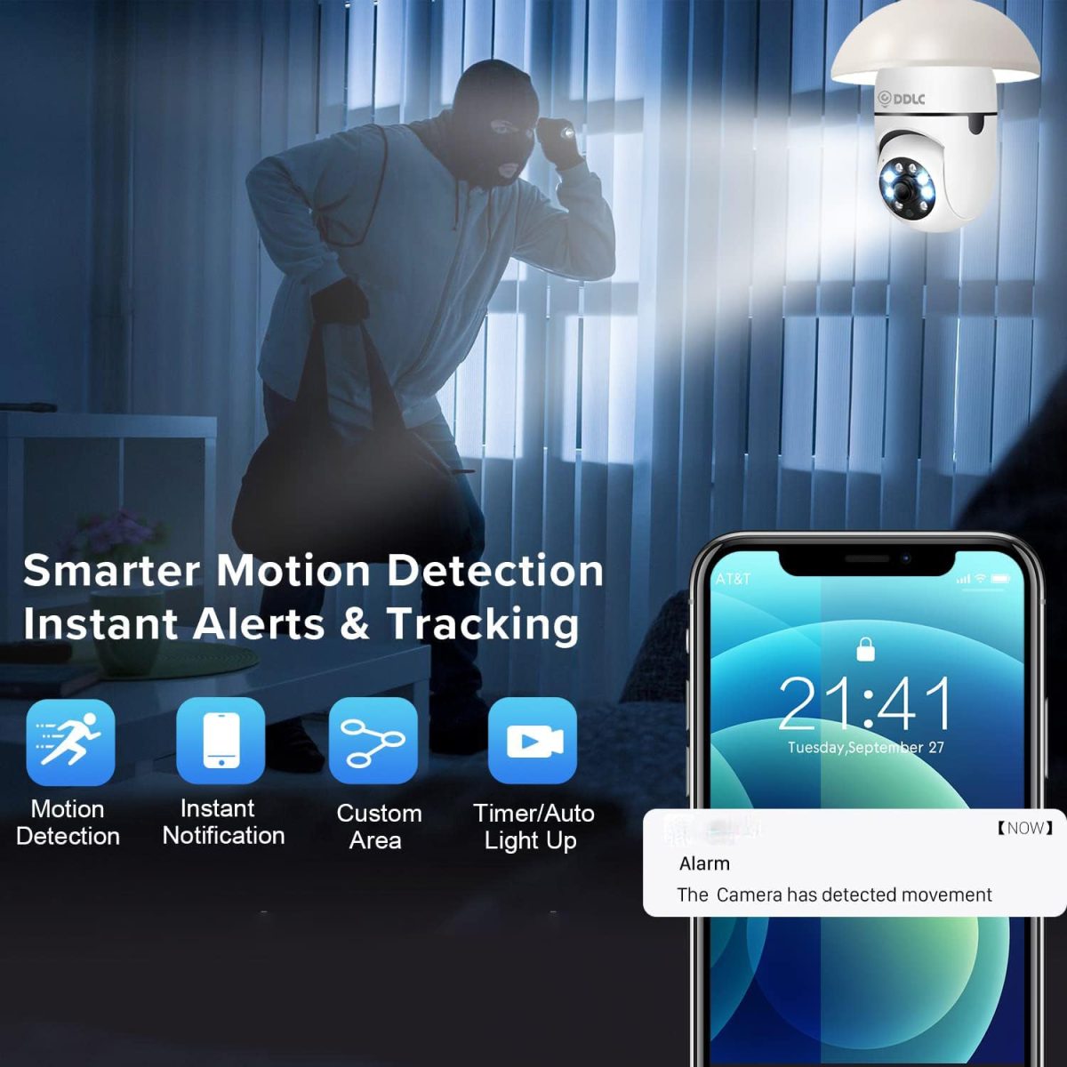 DDLC Wi-Fi Bulb CCTV Camera 1080p Wireless PTZ Bulb Shape Indoor 360° Smart Home Security Light Vision 24x7 Continuous Recording with Motion Sensor LED Lights PTZ Bulb Shape V380 Pro - Image 3