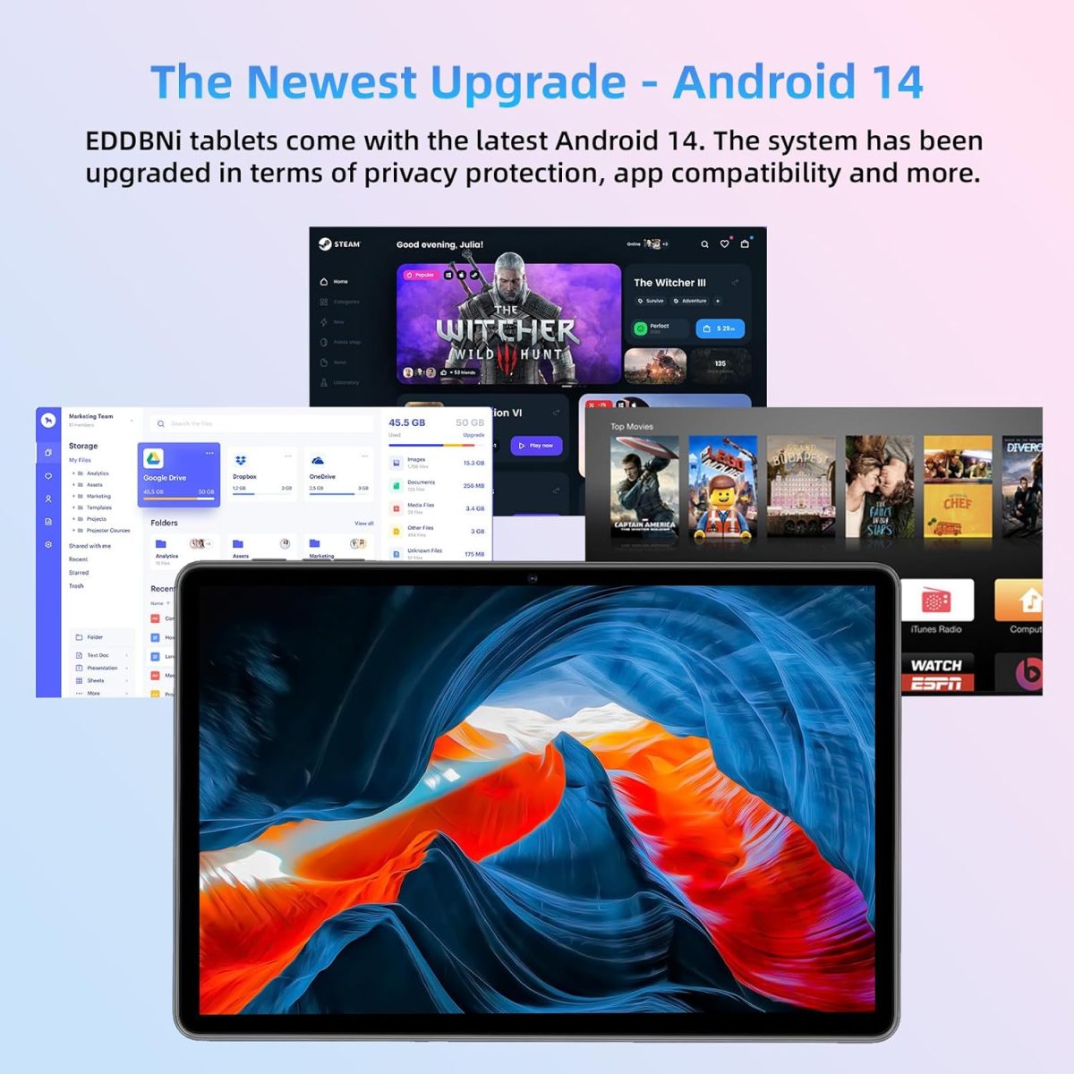 Tablet 10.1 inch, Android 14 Tablets 9 (3+6) GB RAM 64GB ROM 1TB Expand, 1280x800 IPS HD Touchscreen, 6000mAh Battery, Bluetooth, Dual Camera, GMS, WiFi, Case (Black) - Image 3