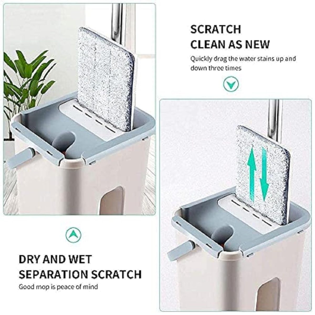Mop Heavy Quality Floor Mop with Bucket, Flexible Kitchen tap Flat Squeeze Cleaning Supplies 360 Flexible Head/2 Reusable Pads Clean Home Floor Cleaning - Image 4