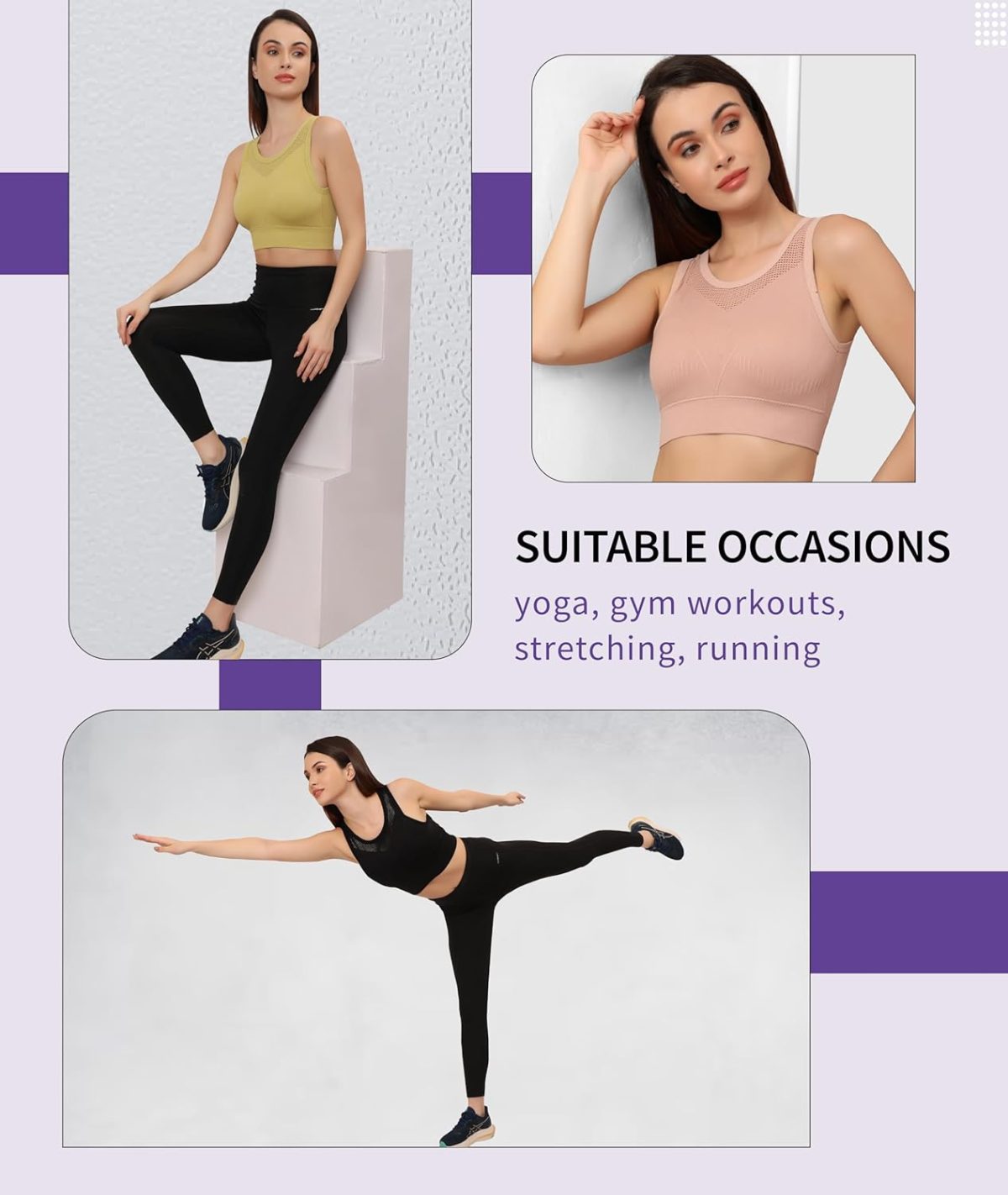 GLAMORAS Women's Polyester Spandex Padded Wireless Sports Bra | Full Coverage, Seamless & High Support Sports Bra for Workout & Yoga | Size: S-XL - Image 5