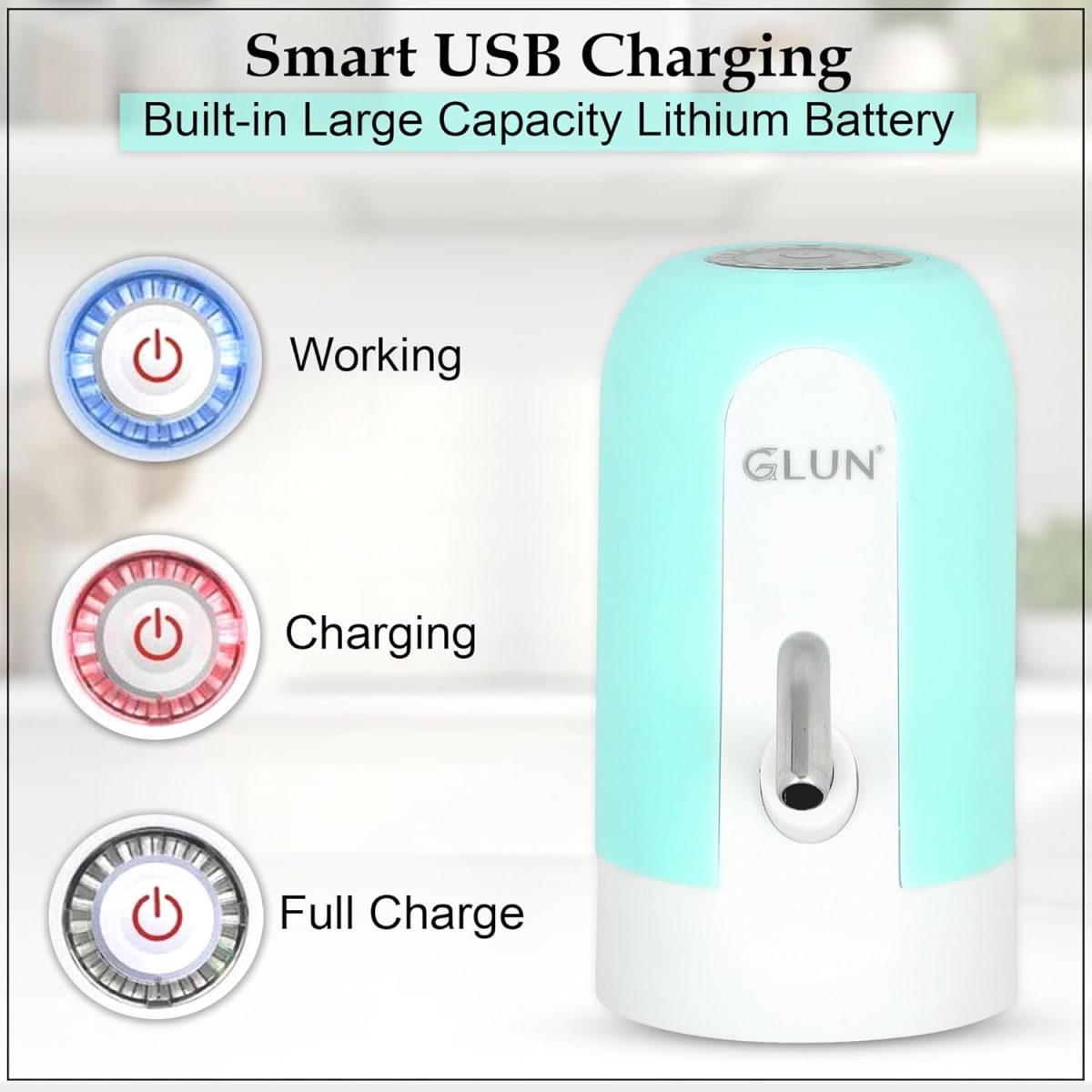 GLUN® Portable Water Dispenser, Rechargable Water Dispenser Pump Type-C Cable, Pumps Water Upto 5 to 20 Litre Bottle - Image 3
