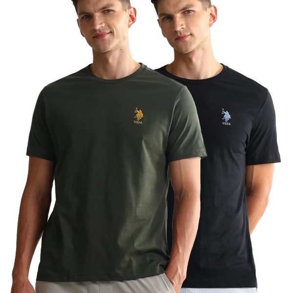 U.S. POLO ASSN. Men's Cotton Regular Fit Crew Neck Embroidered Logo I633 Lounge T-Shirt - Pack of 2