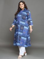 Tissu Women's Plus Size Blue Printed Pure Cotton Kurta with Palazzo - Image 8