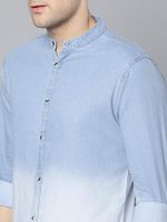 Dennis Lingo Men's Cotton Full Sleeves Cotton Denim Solid Casual Shirt with Mandarin Collar (Light Blue, XL) - Image 2