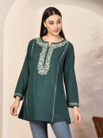 QAZMI Women's Ardra Kashmiri A-Line Rayon Cotton Short Kurti - Image 8