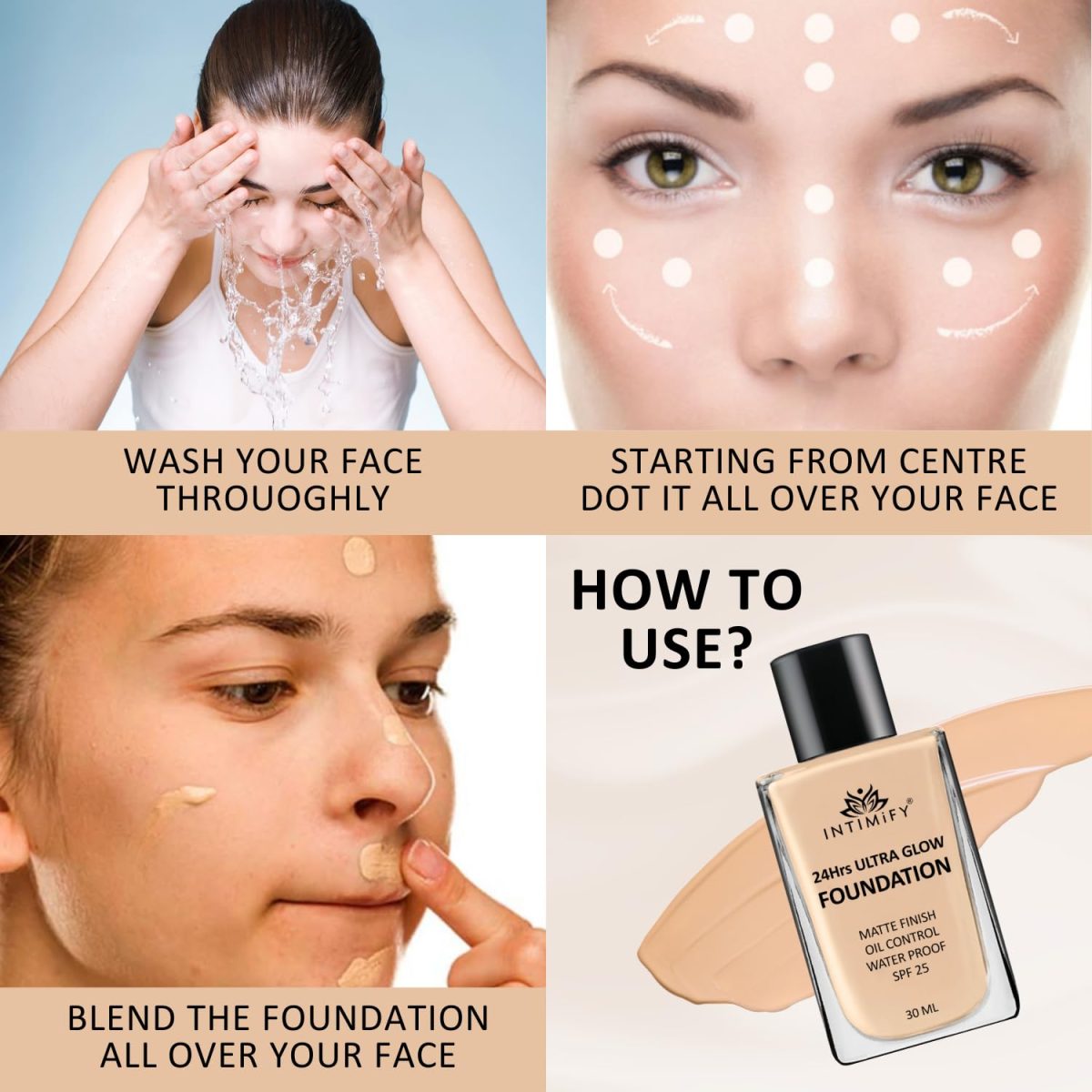 INTIMIFY Ultra Glow Foundation With Matte Finish, for Face Makeup, Oily and Dry Skin, Water Proof & SPF 25 - 10 ml - Image 5