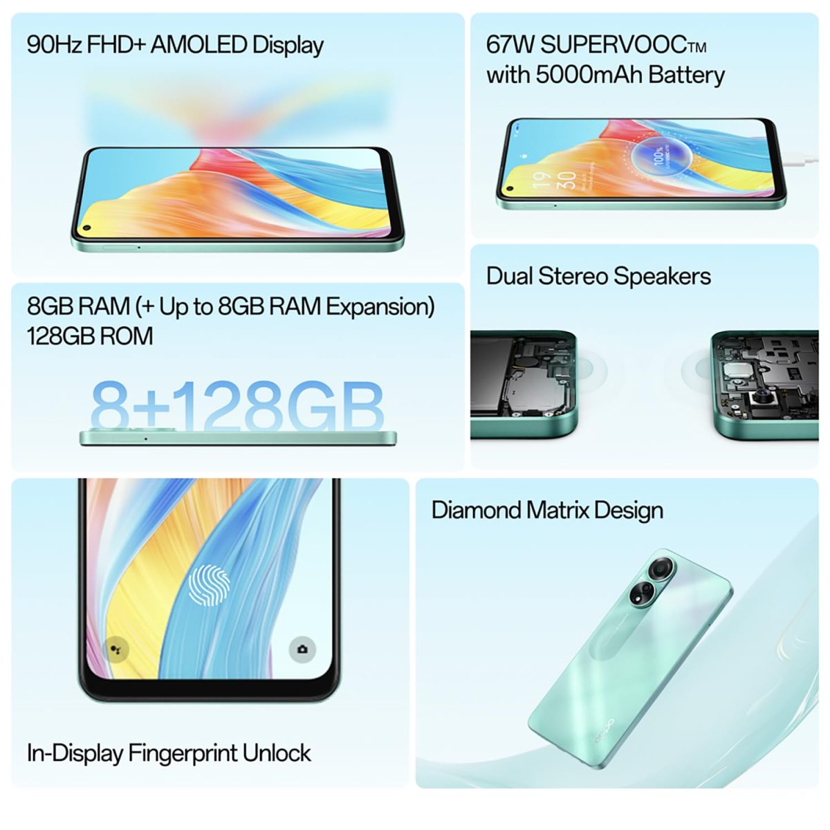 Oppo A78 (Aqua Green, 8GB RAM, 128GB Storage) | 6.4" FHD+ AMOLED 90Hz Punch Hole Display | 5000 mAh Battery and 67W SUPERVOOC with No Cost EMI/Additional Exchange Offers - Image 5
