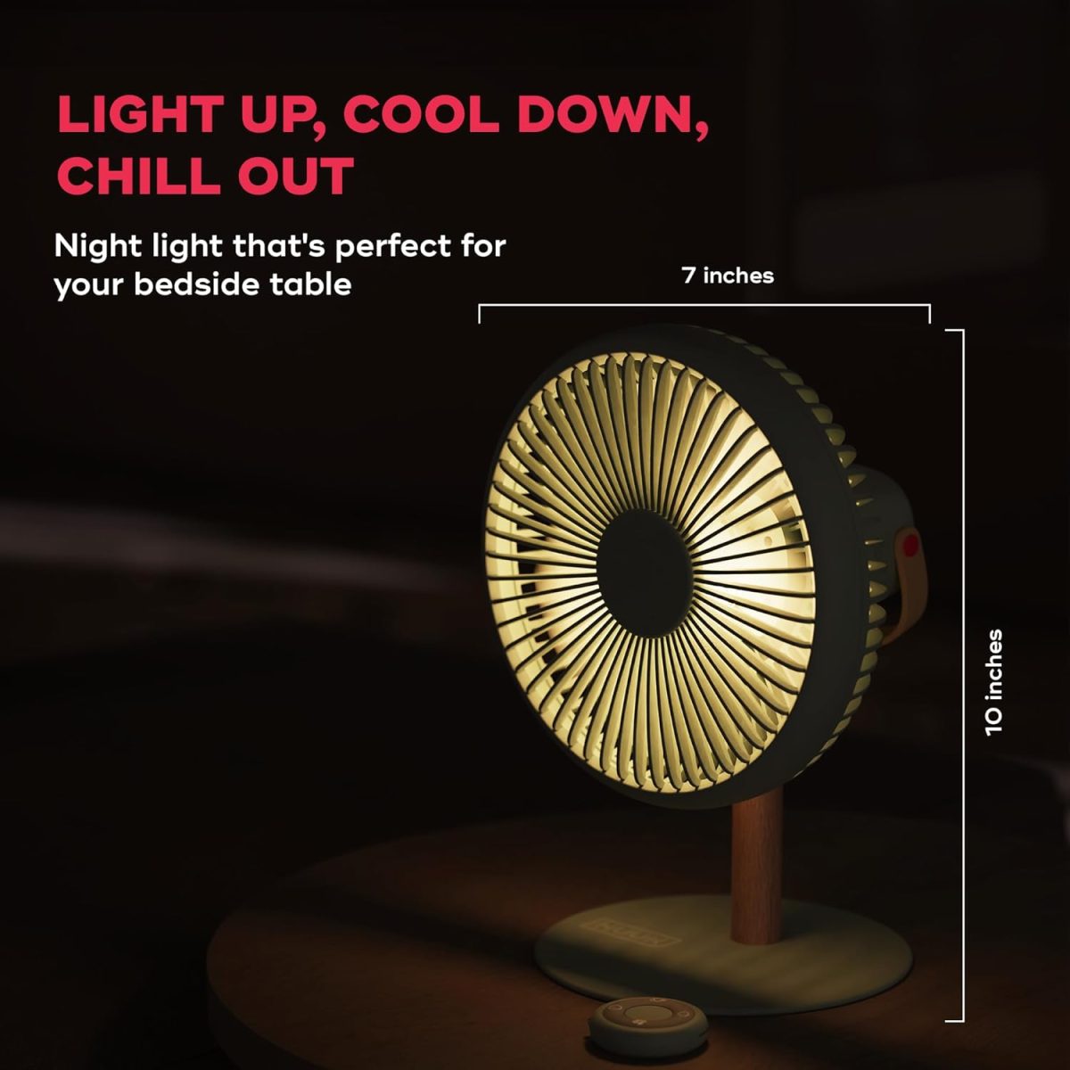 NUUK LIT v2 Cordless & Rechargeable 7 Inch Table Fan with Night Light & Remote Control | Auto Oscillation with 4 Wind Modes | BLDC Fan with Up To 17 Hour Run Time | Portable Table Fan for Home, Office - Image 7