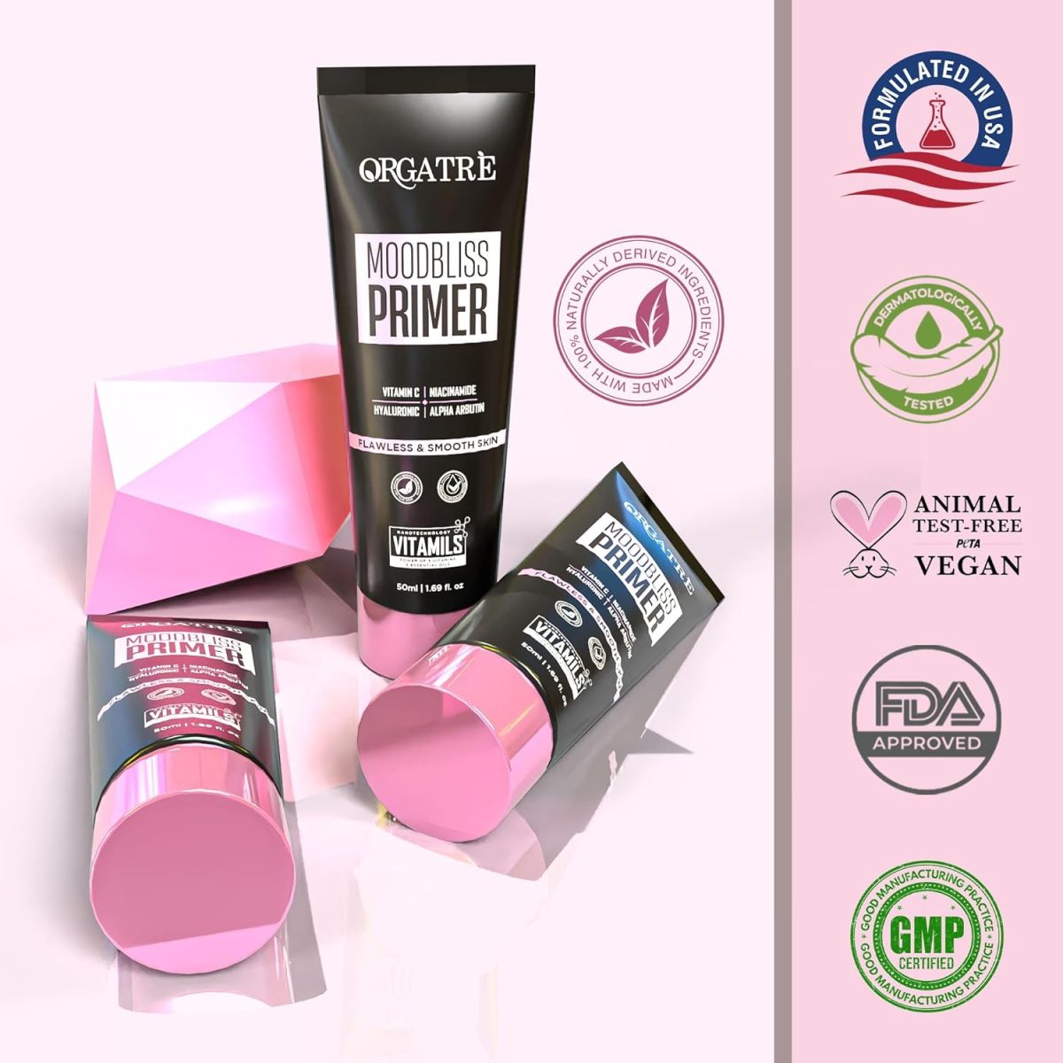 Orgatre MoodBliss Face Primer 50ml | Pores & Fine Lines Minimizer | Non-Greasy and Oil-Free | Long-Lasting Matte Finish for All Skin Types - Image 5