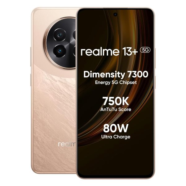 realme 13+ 5G Smartphone 12+256GB Victory Gold, 6.67-inch Screen, 120Hz Display, 80W SuperVOOC, 5000mAh Battery, 50MP Camera, Dimensity 7300 Energy, IP65