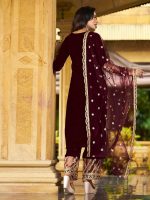 SIRIL Women's Velvet Embroidery Work Kurta Pant with Dupatta Set - Image 2