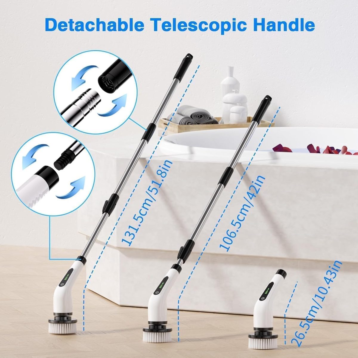 9-in-1 Cordless Electric Spin Scrubber for Bathroom & Home | 7+ Brush Heads, Adjustable Speeds, LED Display, Long Handle | Powerful 350RPM Cleaning Brush for Floor, Tub, Tile, Car (9 in 1 Scrubber) - Image 2