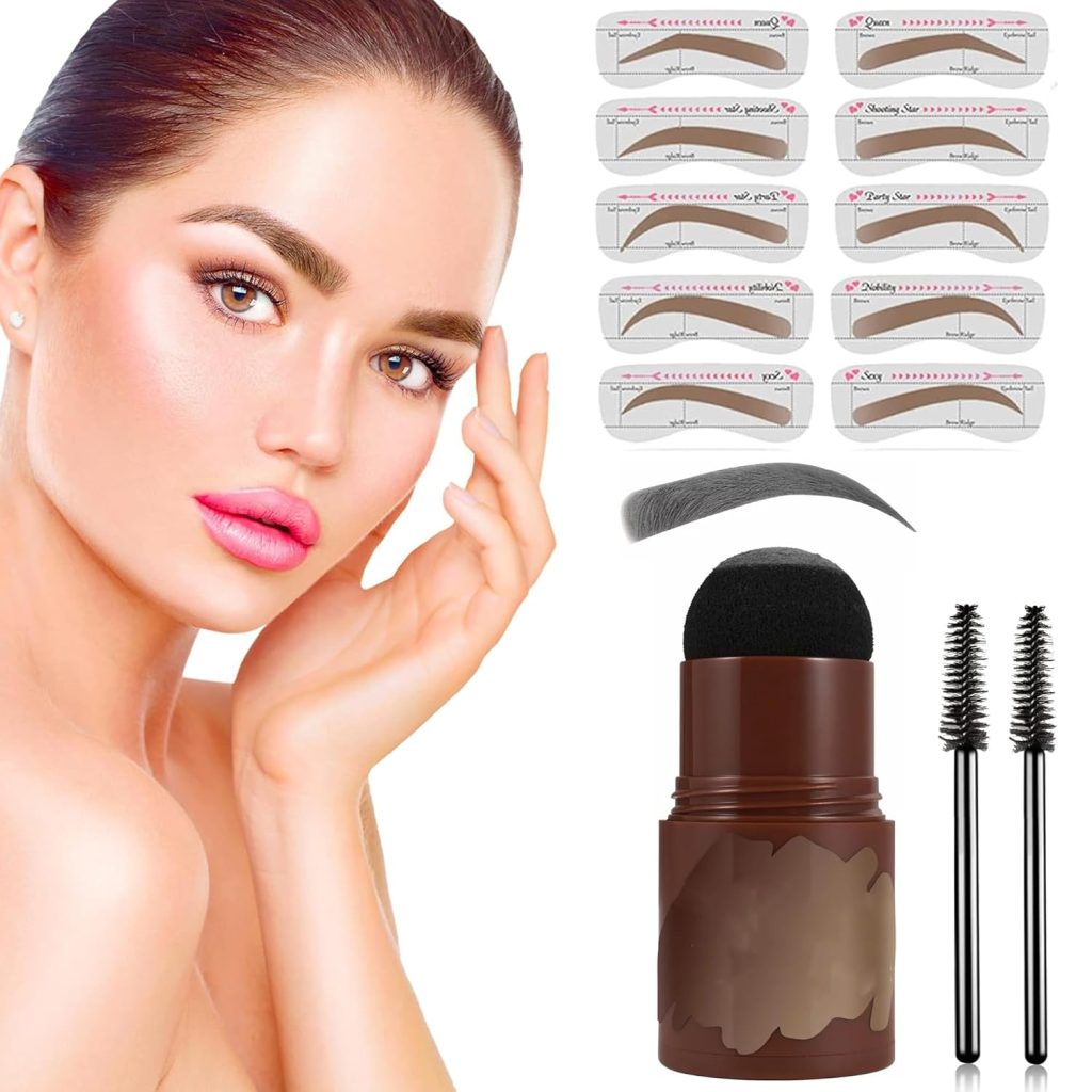 Bonzella Eyebrow Stamp & Stencil Kit for women & Girl,Eyebrow Shaping Kit with 10 Reusable Stencils and 2 Brushes for Eyebrow Makeup, Waterproof Smudge-Proof & Pomade Long Lasting Eye Brow Stamp