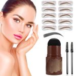 Bonzella Eyebrow Stamp & Stencil Kit for women & Girl,Eyebrow Shaping Kit with 10 Reusable Stencils and 2 Brushes for Eyebrow Makeup, Waterproof Smudge-Proof & Pomade Long Lasting Eye Brow Stamp