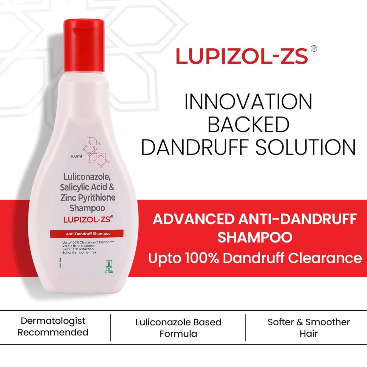 LUPIZOL-ZS Anti Dandruff Shampoo, Reduces Dandruff Upto 100% and Scalp Irritation, Strengthens and Softens Hair, With Luliconazole, Dermatologically Tested, All Hair Types, For Men and Women, 100ml. - Image 2