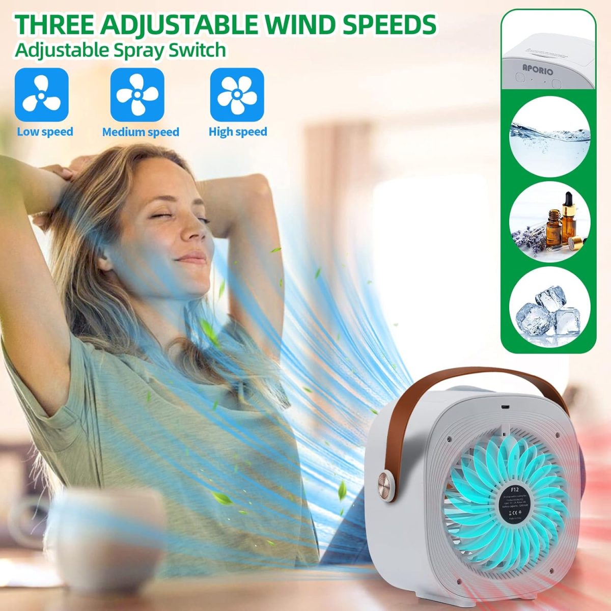 aporio Portable Air Conditioner-4000Mah Rechargeable Personal Air Cooler With 3 Speeds Duration 4-8 Hrs, Quiet Mini Air Conditioner Fan, Desk Cooling Fan For Home, Bedroom, Travel, And Office - Image 3