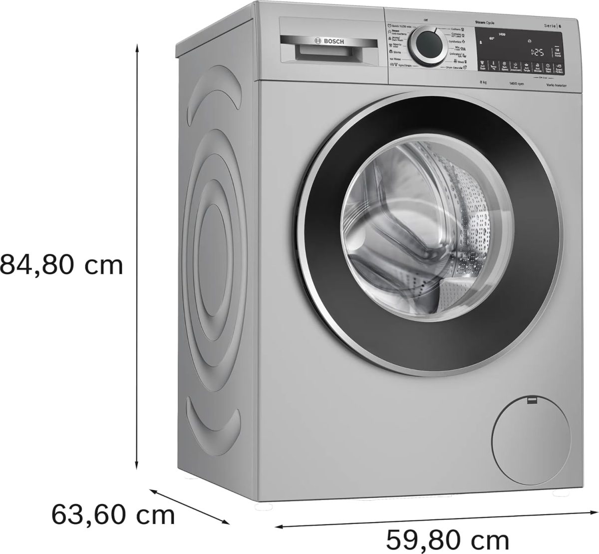 Bosch 8 kg 5 Star Fully-Automatic Front Loading Washing Machine (WGA2341SIN, Silver, AI active water plus, In-Built Heater) - Image 4