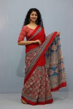 Kiaaron Women's Ikat Hand Block Print Jaipuri Cotton Mulmul Saree with Blouse Piece - Image 2
