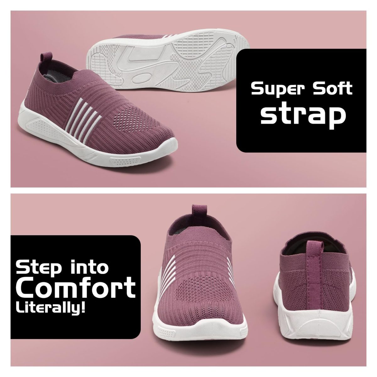 PAHNAVA Women's Slip-on Knit Walking Shoes | Breathable Lightweight Sneakers with PVC Sole | Comfortable Casual Shoes for Walking, Gym, Travel, Outdoor Use - Image 6