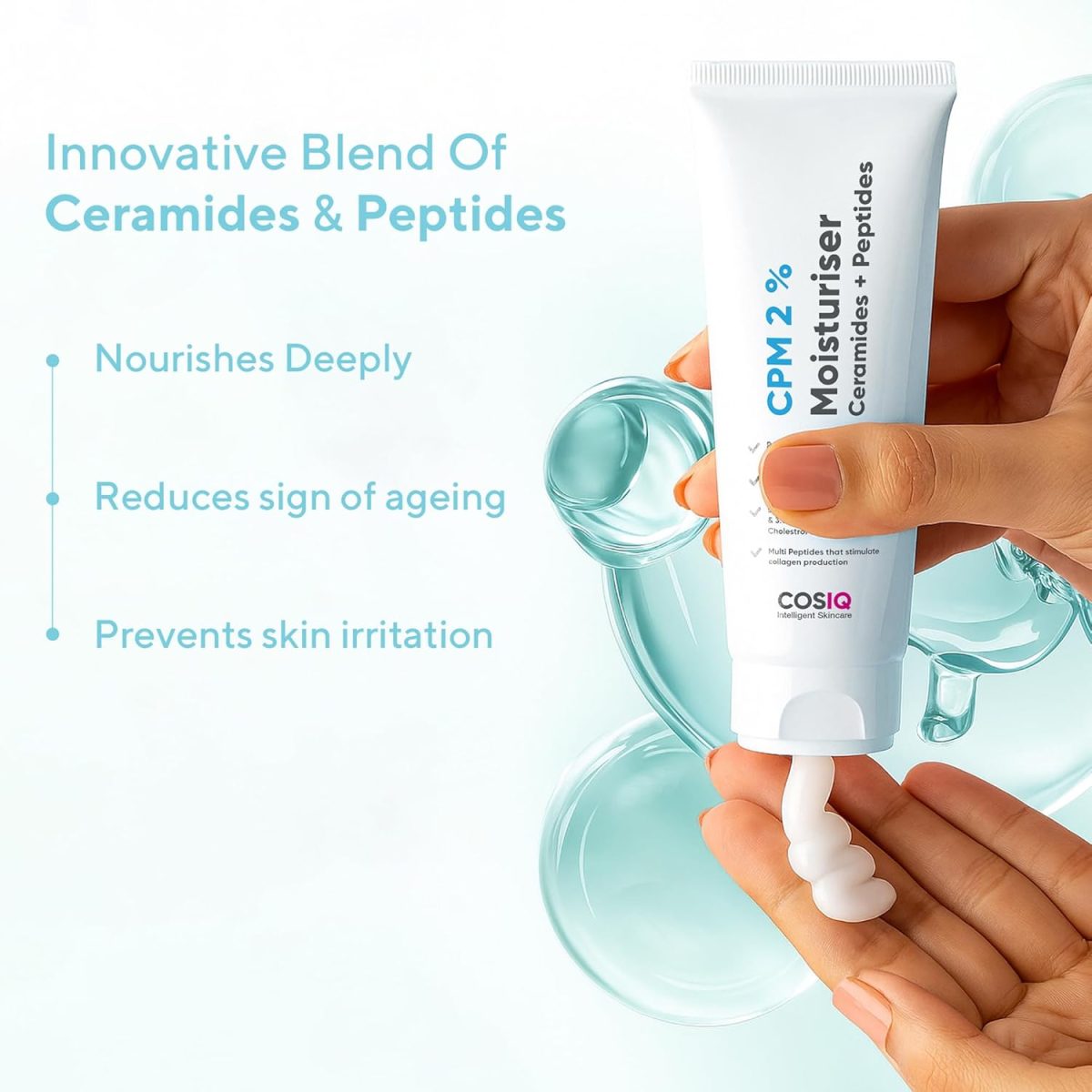 Cos-IQ CPM 2% Ceramides Moisturizer with Peptides for Intense Moisturizing and Skin Strengthening | Barrier Repair Cream | For Oily, Dry, Normal & Sensitive Skin | 100ml - Image 3