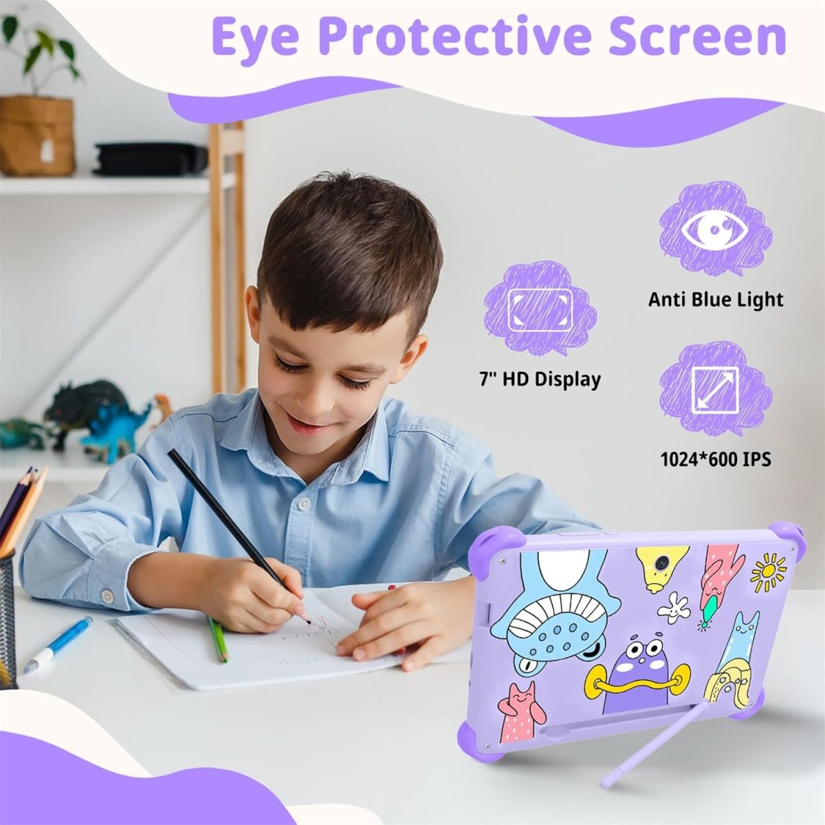 okulaku Kids Tablet 7 inch Tablets for Kids 32GB Toddler Tablet with Protective Case Child Learning Tablets with WiFi, Parental Control, GMS, Preinstalled Educational Contents for Girls Boys (Purple) - Image 5