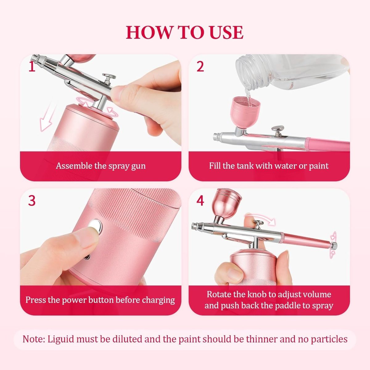 Airbrush Kit Machine with Compressor, Rechargeable Handheld Airbrush, Professional Cordless Air Brush Portable for Nail Art, Makeup, Barber, Cake Decor, Painting (Rose) - Image 7