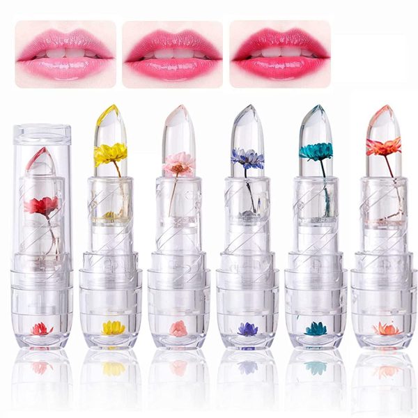 NAVMAV Beautiful Crystal Flower Transparent Color Changing Jelly Lipstick Glossy Finish,Waterproof Long Lasting Magic Lip Balm Lips Moisturizer 1pc