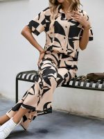 Gufrina Women's Geometric Print Co-ords Set - Short Sleeve Open Collar Shirt and Wide-Leg Pants Ensemble - Image 6