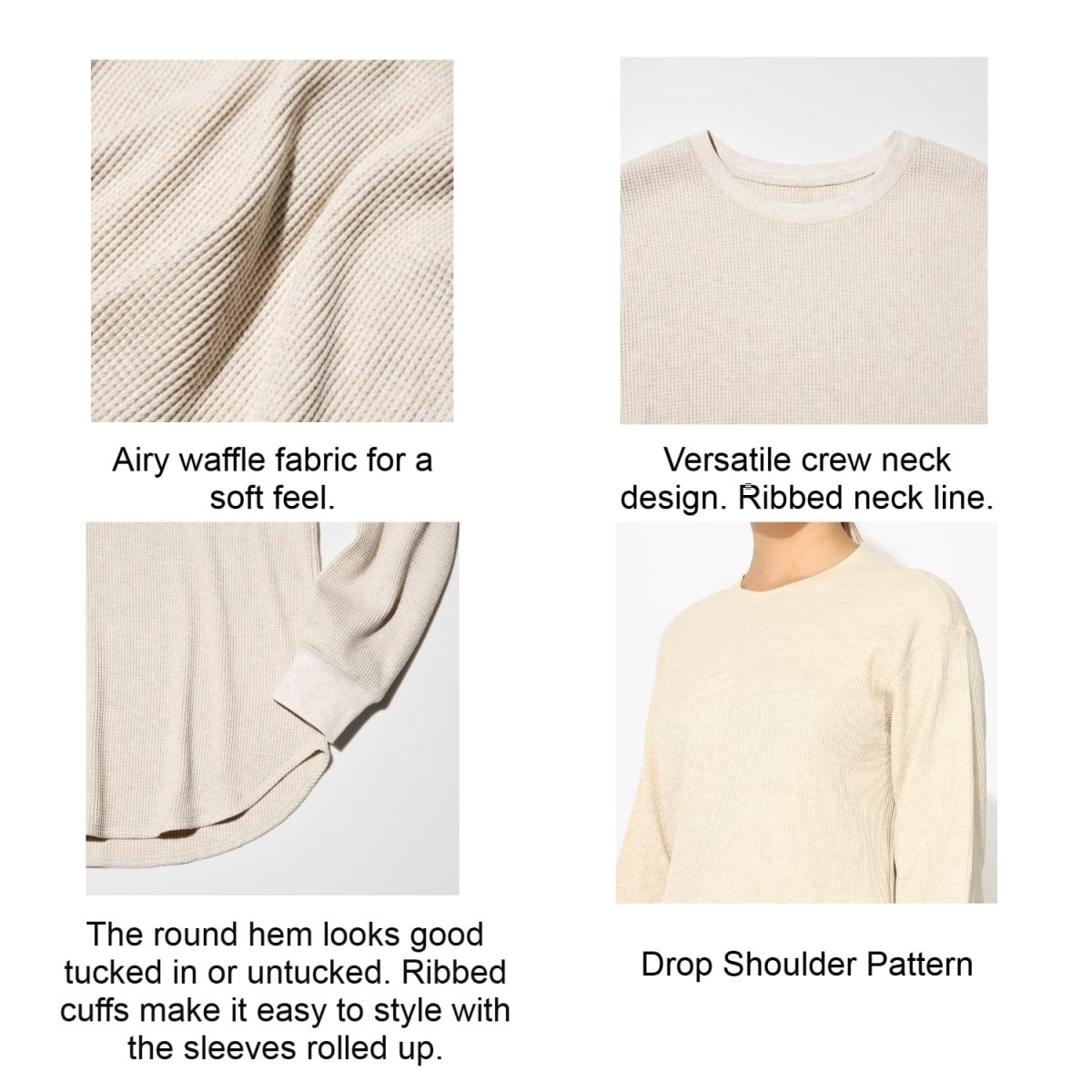 Alan Jones Clothing Women's 100%Cotton Relaxed Fit Waffle Crew Neck Long Sleeve T-Shirt - Image 5