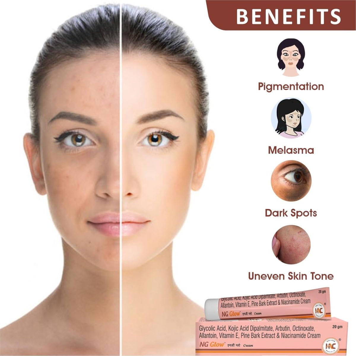 Heal N Cure NG Glow Cream - Enriched With Kojic Acid &Glycolic Acid | Anti-melasma & Anti Pigmentation Cream. Helps To Remove Acne Scar, Dark/Age Spots, Blemishes and Uneven Skin Tone-20GM - Image 4