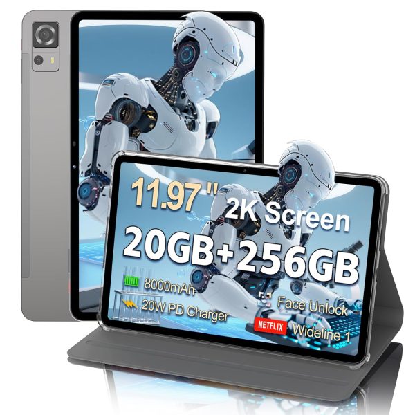 Android Tablet with Case 20 RAM + 256GB ROM, 12 Inch Tablet with 20W PD Fast Charger, 8000mAh Large Tablet, 13MP + 5MP, T616, Dual Band WiFi and Card Slots
