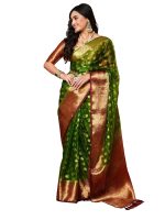 AKHILAM Women's Organza Banarasi Saree With Unstitched Blouse Piece (17ALEKHA1701)