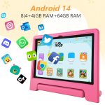 VCFNXLS 10.1" 8GB + 64GB Kids Tablet Android 14 8 Core CPU Educational Apps Parental Controls Wifi 1280x800 HD Screen Cameras Shockproof Battery - Image 2