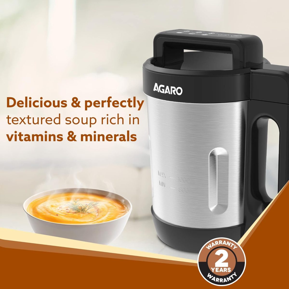 AGARO Elite Soup Maker, 1 Litre, Automatic Blending & Heating,6 Preset Cooking Functions, Copper Motor, Stainless Steel Blades, Grey - Image 6