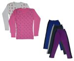 IndiWeaves Girls Cotton Full Sleeve Printed T-Shirts and Cotton Capri 3/4 Pants (Blue,Dark Grey,Purple,White,Pink,8-9 Years) Pack of 5