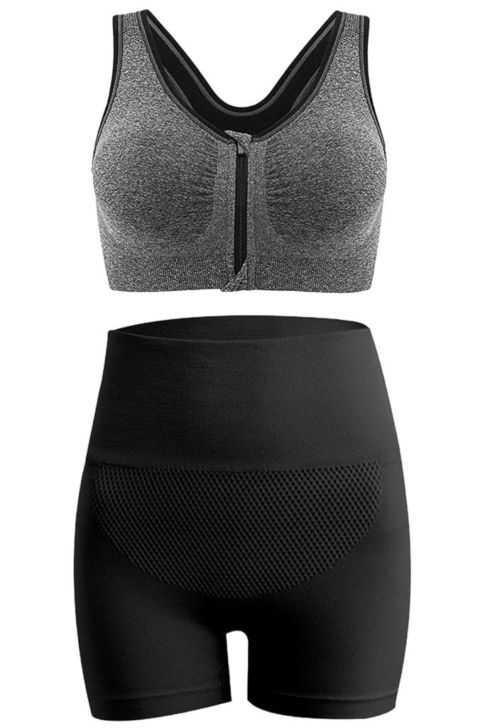 Dressably Women's Stretchable Cycling Shorts & Front-Zip Sports Bra Set – Comfort, Support & Style