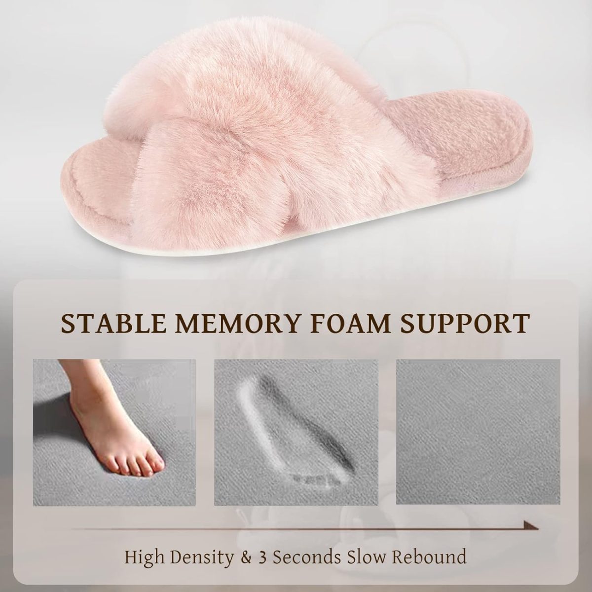 Cozyfurry Womens Cross Band Slippers Cozy Furry Fuzzy House Slippers Open Toe Fluffy Indoor Shoes Outdoor Slip on Warm Breathable Anti-skid Sole - Image 4