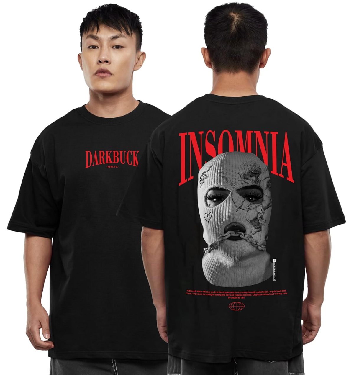 Darkbuck® Oversized Tshirt for Men and Women Drop Shoulder Loose Baggy Fit Unisex Pure Cotton T-Shirt Insomnia