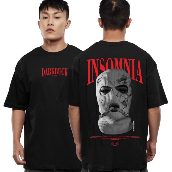 Darkbuck® Oversized Tshirt for Men and Women Drop Shoulder Loose Baggy Fit Unisex Pure Cotton T-Shirt Insomnia
