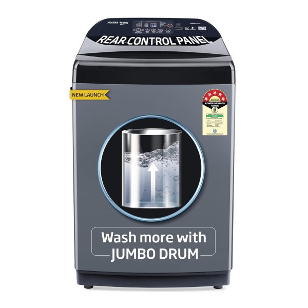 Voltas Beko, A Tata Product 9 Kg 5 Star Fully-Automatic Top Loading Washing Machine (2025 Model, WTL9006UEA / OBS1060, Grey, Double Waterfall Technology)