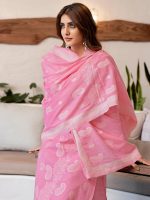 Sanisa Women's Cotton Jacquard Work Straight Kurta with Pant and Dupatta Set - Image 4