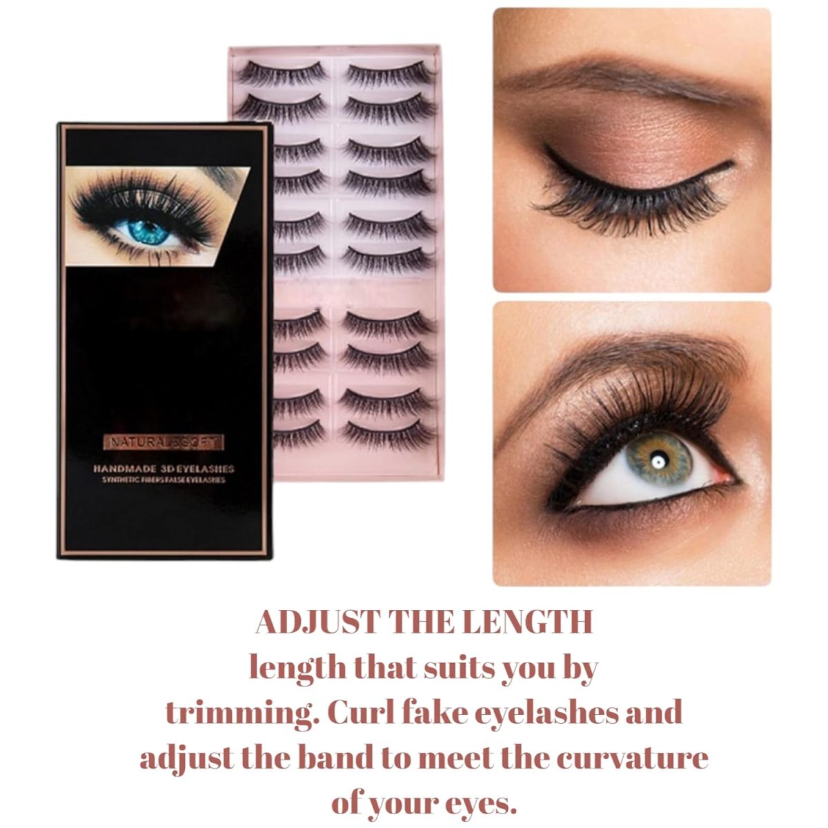 LA VENUST FAKE EYELASHES HANDMADE & NATURAL PAIR OF 10 - Image 3