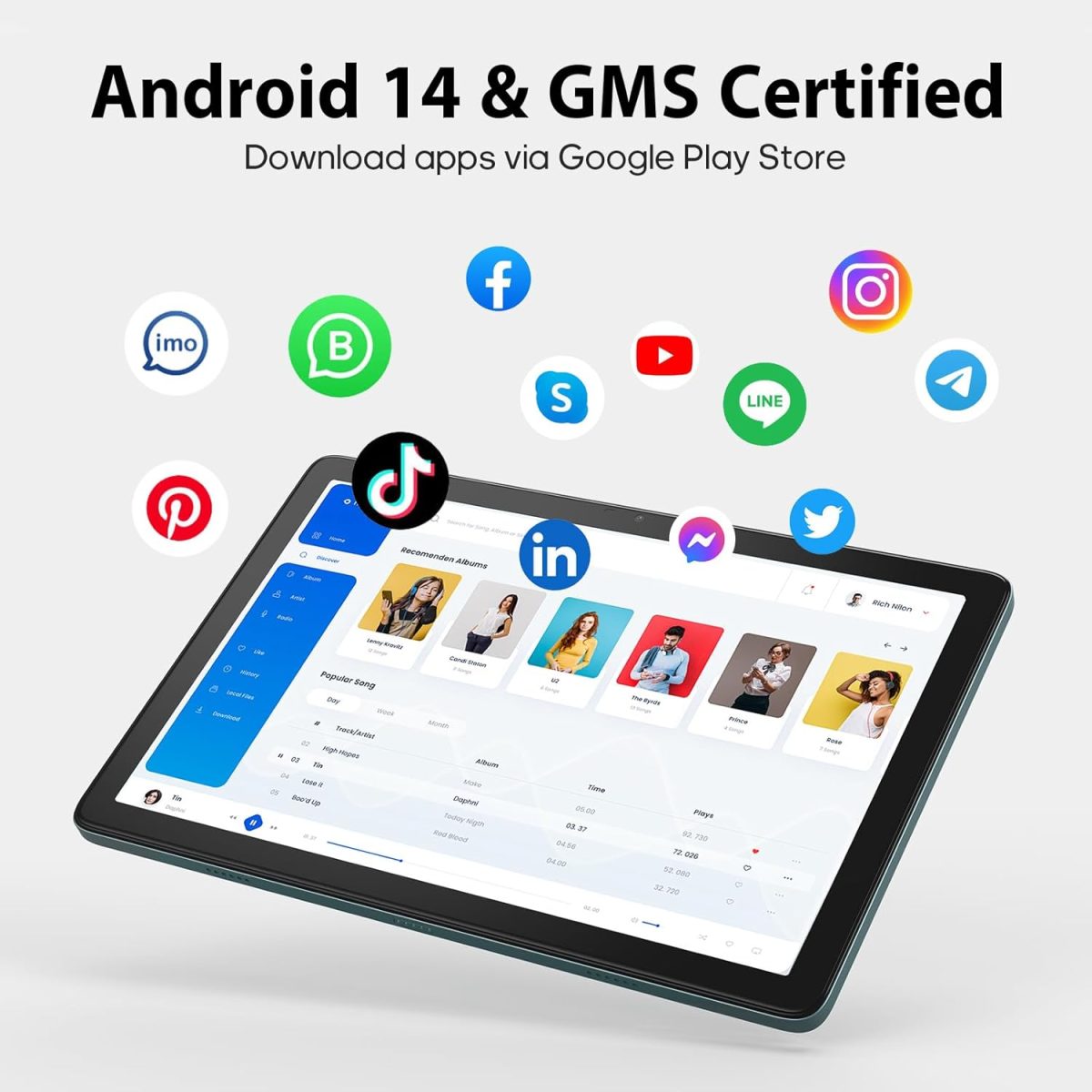 xiskt 10.1" Android Tablet, 14 Android Tablet, 8 (4+4) GB and 128GB Storage (Expansion to 512GB), Dual Camera 13MP + 5MP, 6800mAh, WiFi, Bluetooth 5.0, GPS, Charging - Image 2