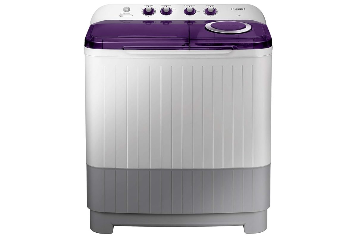 Samsung 7 Kg Inverter 5 Star Semi-Automatic Top Load Washing Machine Appliance, Top Load (WT70M3200HL/TL, Light Grey, Air turbo drying)