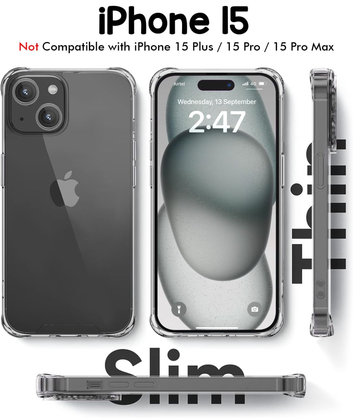 EGOTUDE Compatible with iPhone 15 Case | Shockproof Transparent Anti-Scratch Hard Back Cover (Polycarbonate | Clear) - Image 4